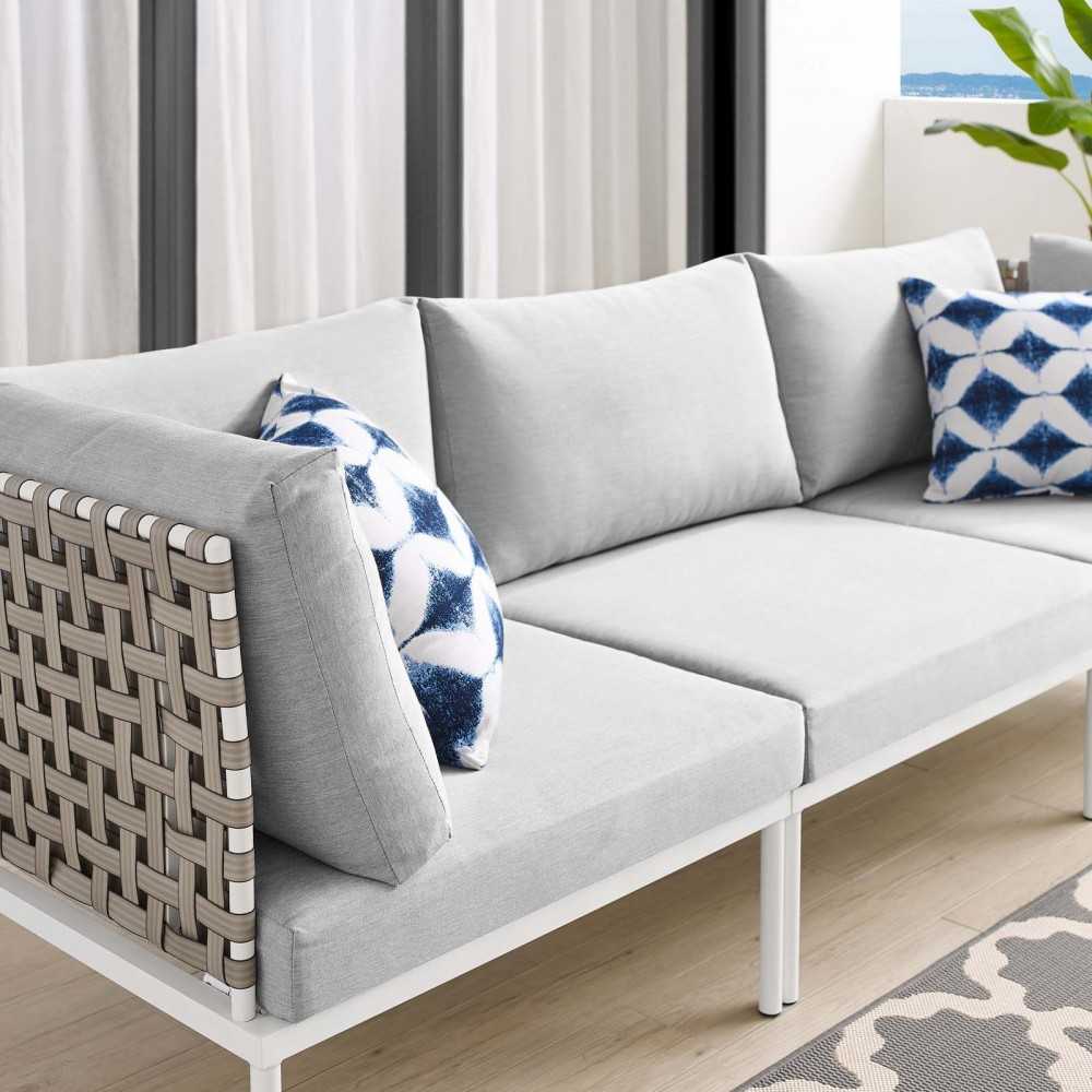 Harmony Sunbrella Basket Weave Outdoor Patio Aluminum Sofa, Tan Gray