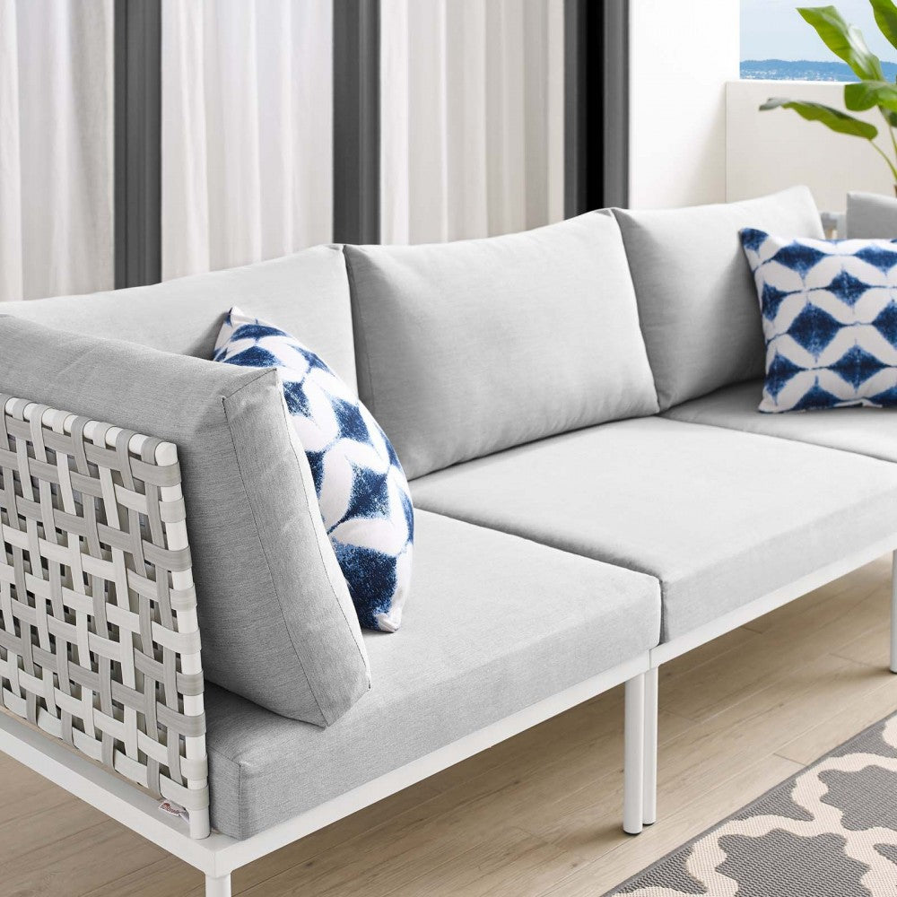 Harmony Sunbrella Basket Weave Outdoor Patio Aluminum Sofa, Taupe Gray
