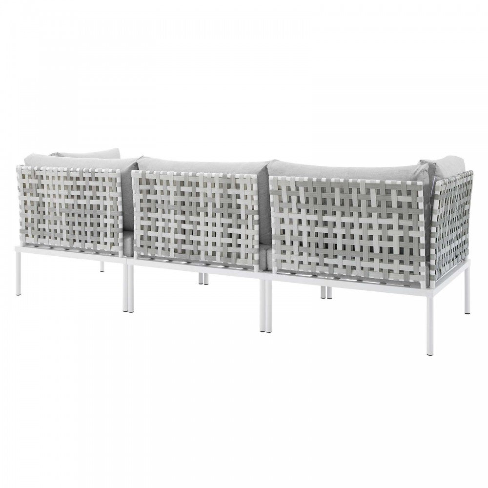 Harmony Sunbrella Basket Weave Outdoor Patio Aluminum Sofa, Taupe Gray