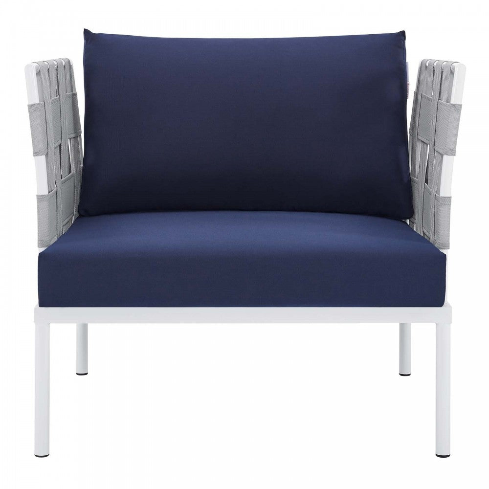 Harmony Sunbrella Outdoor Patio Aluminum Armchair, Gray Navy