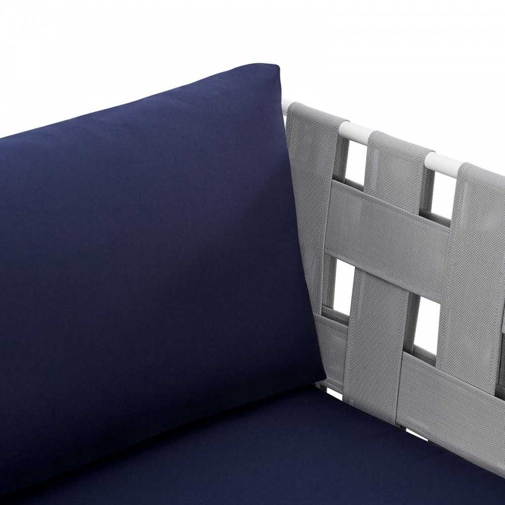 Harmony Sunbrella Outdoor Patio Aluminum Armchair, Gray Navy