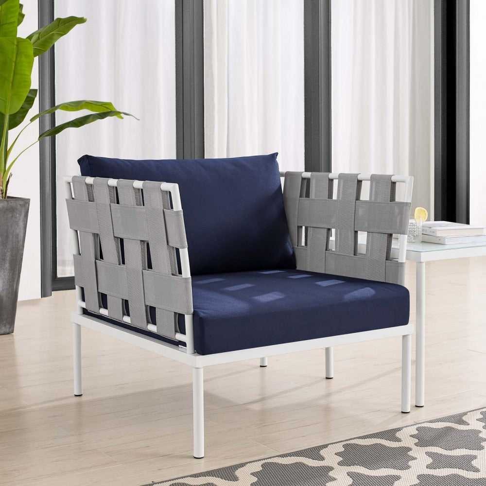 Harmony Sunbrella Outdoor Patio Aluminum Armchair, Gray Navy