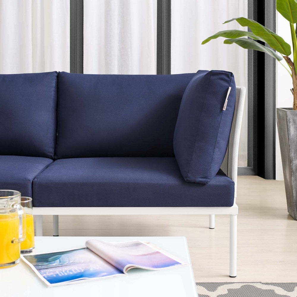 Harmony Sunbrella Outdoor Patio Aluminum Loveseat, White Navy