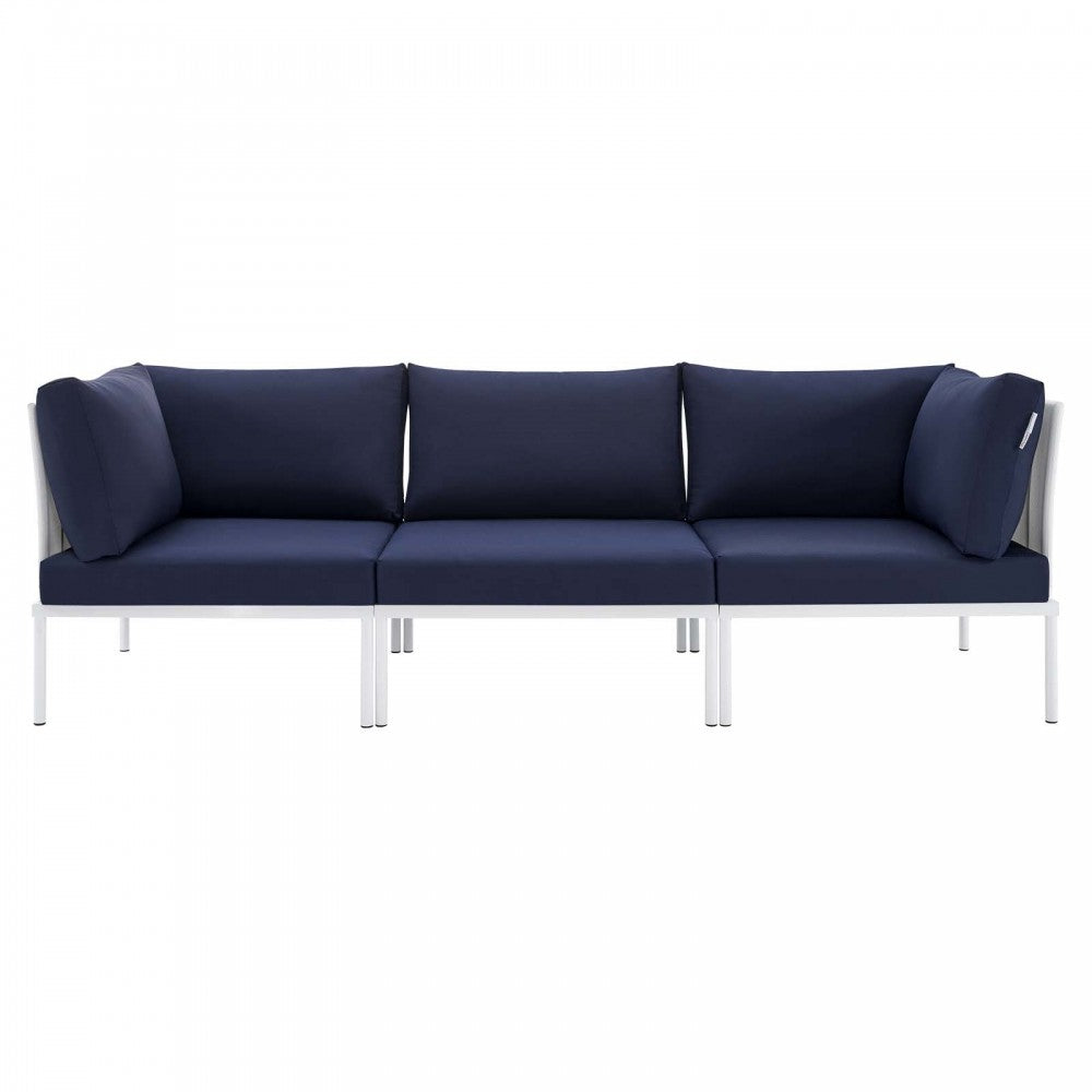 Harmony Sunbrella Outdoor Patio Aluminum Sofa, White Navy
