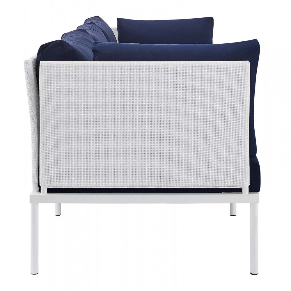 Harmony Sunbrella Outdoor Patio Aluminum Sofa, White Navy