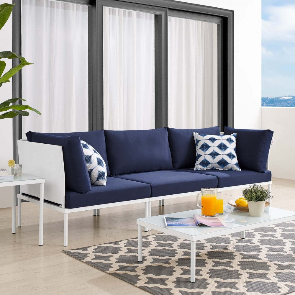 Harmony Sunbrella Outdoor Patio Aluminum Sofa, White Navy