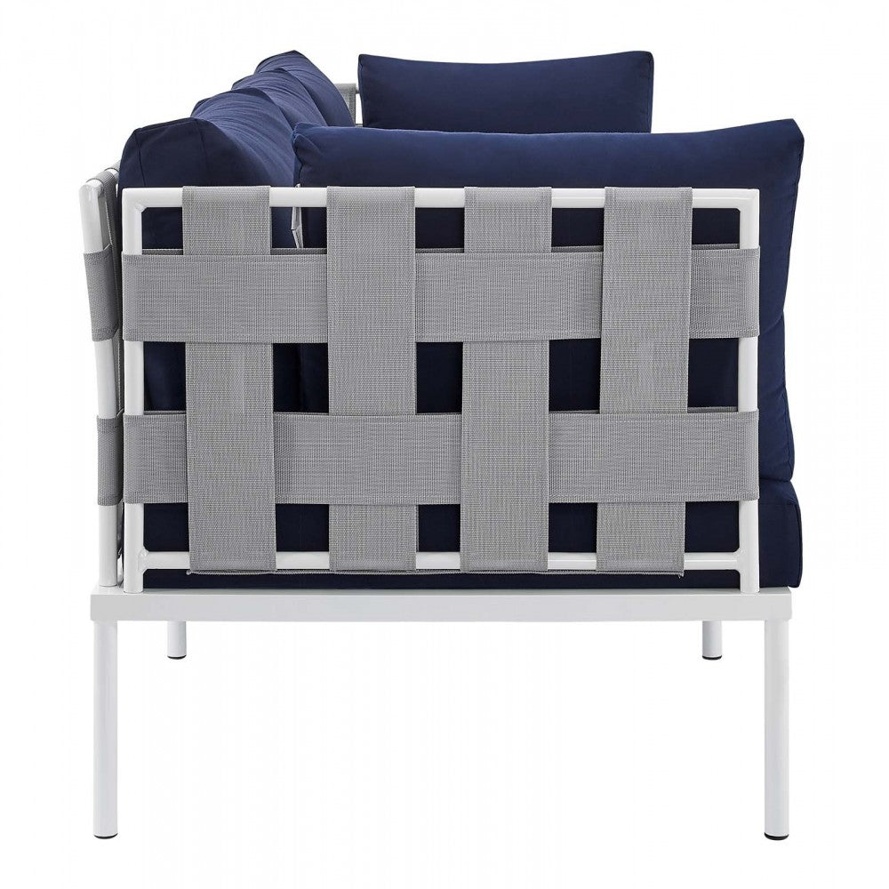 Harmony Sunbrella Outdoor Patio Aluminum Sofa, Gray Navy