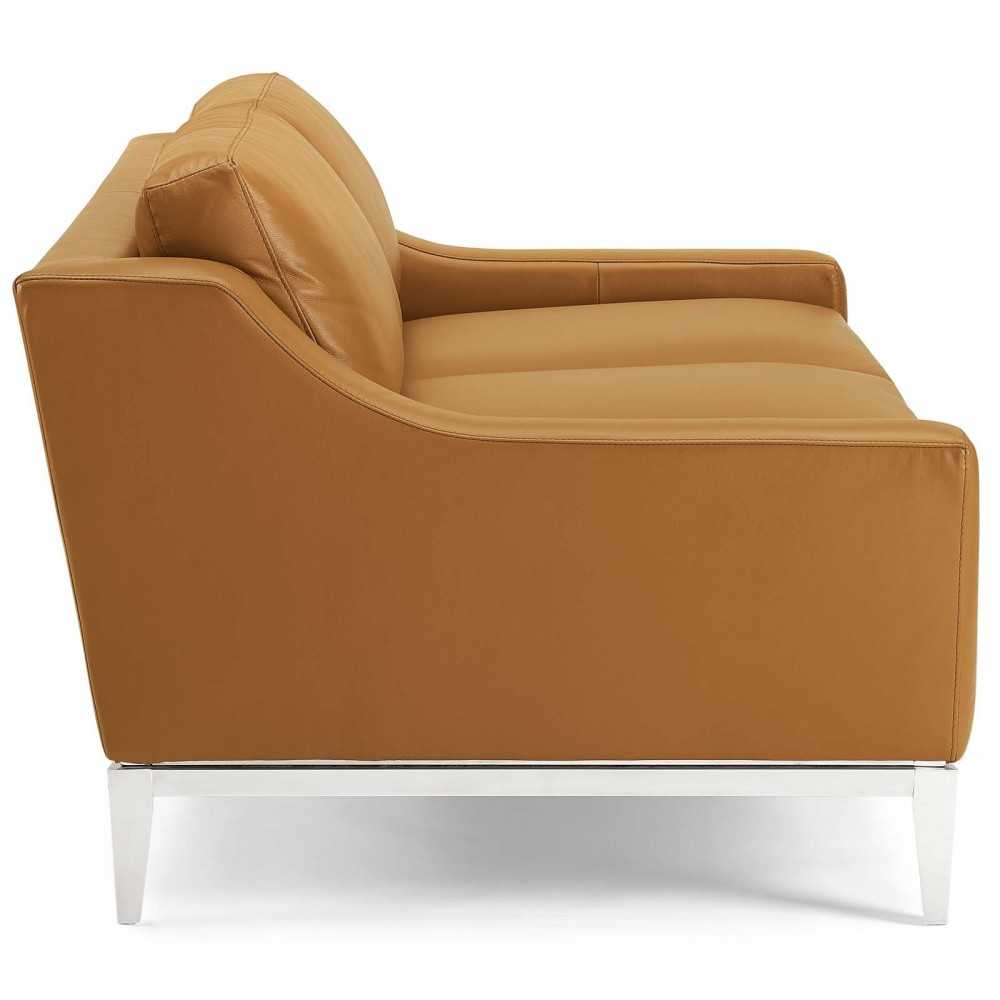 Harness 64" Stainless Steel Base Leather Loveseat, Tan