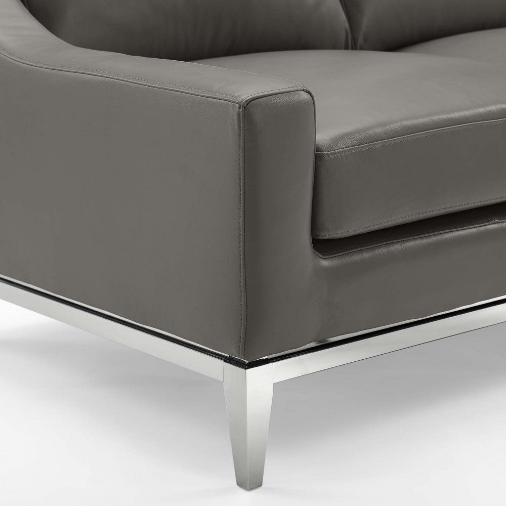 Harness 64" Stainless Steel Base Leather Loveseat, Gray