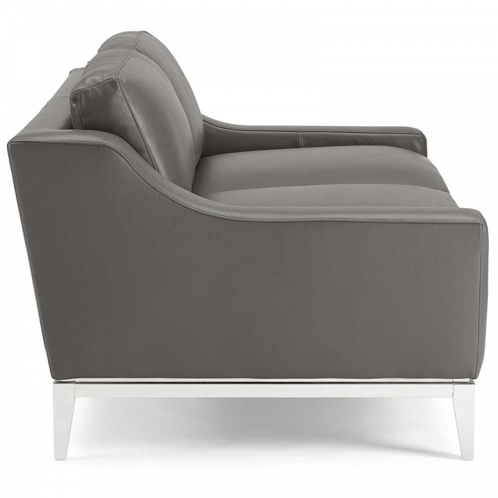 Harness 64" Stainless Steel Base Leather Loveseat, Gray