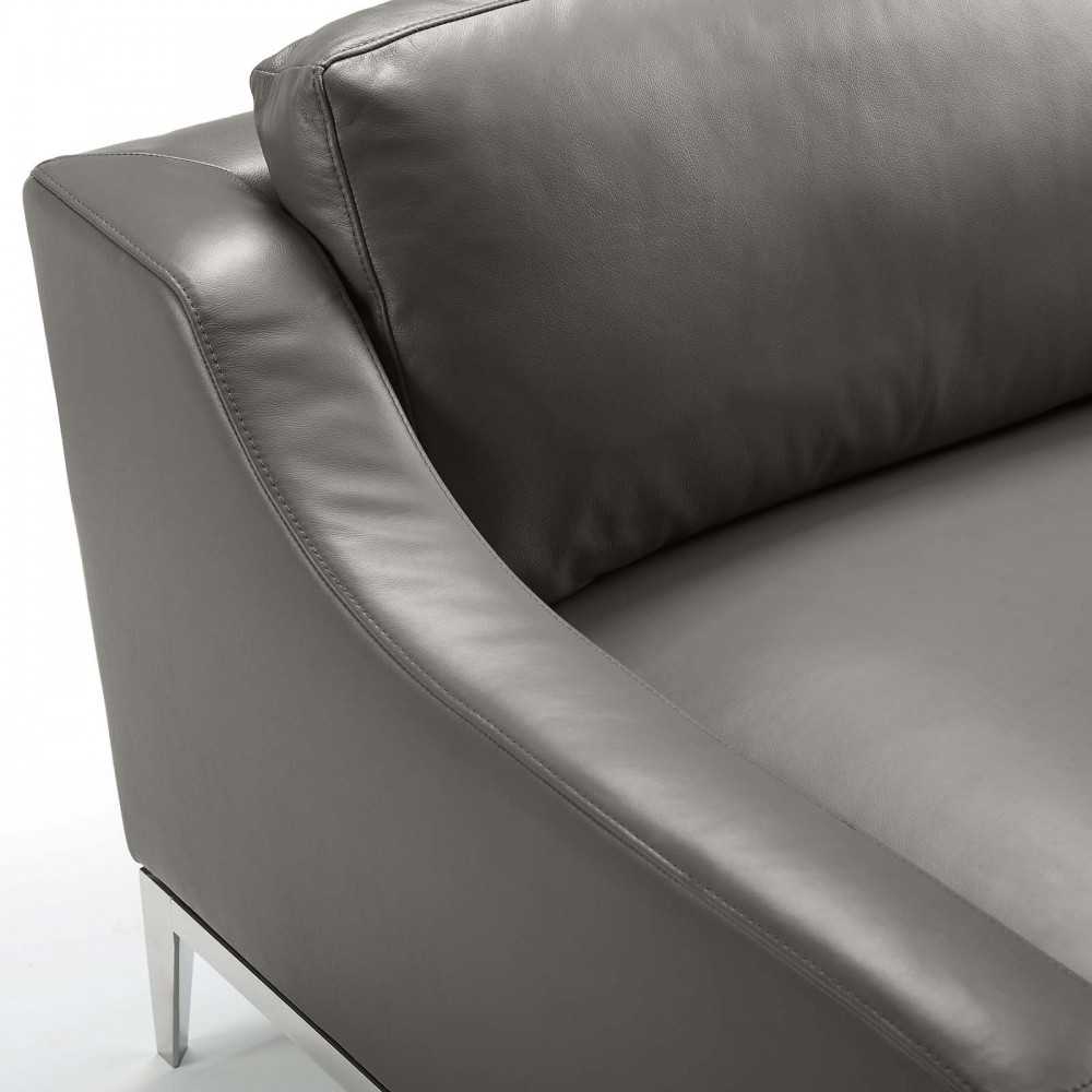 Harness 64" Stainless Steel Base Leather Loveseat, Gray