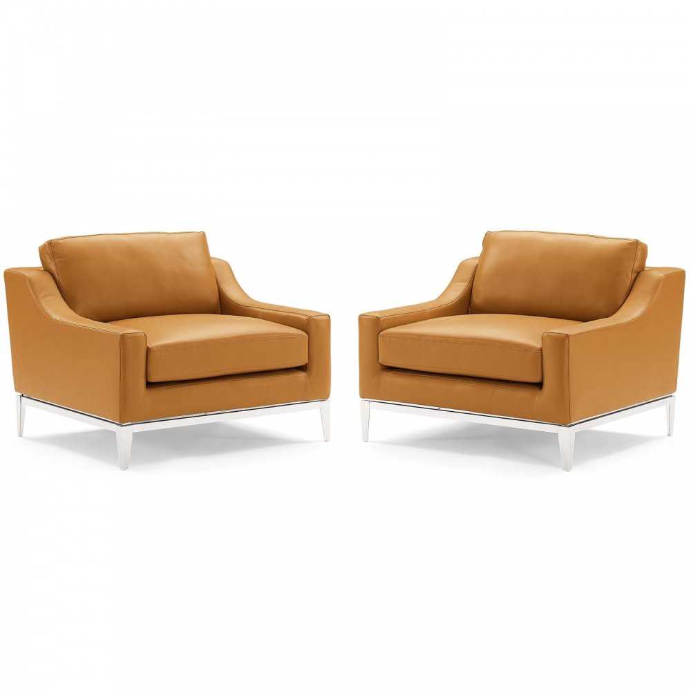Harness Stainless Steel Base Leather Armchair Set of 2, Tan