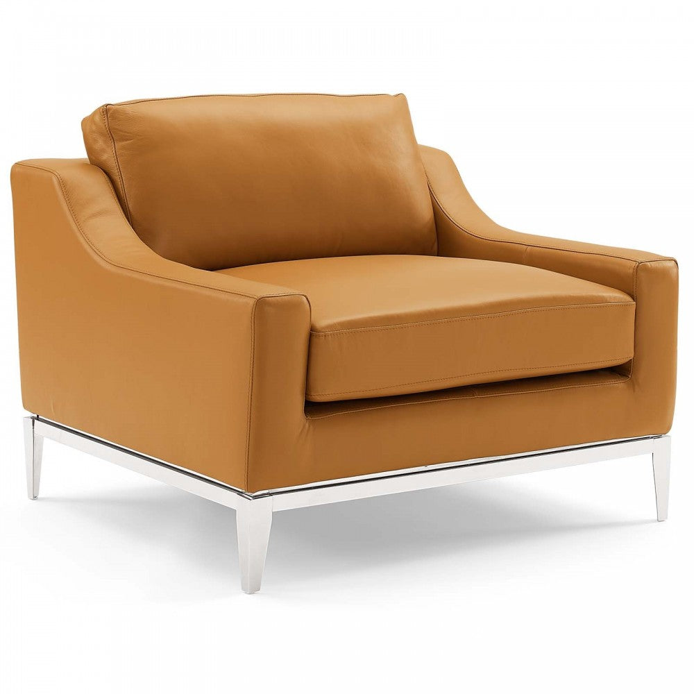 Harness Stainless Steel Base Leather Loveseat & Armchair Set, Tan