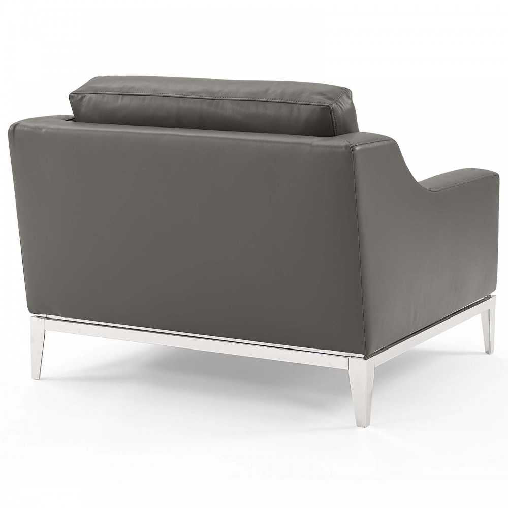 Harness Stainless Steel Base Leather Loveseat & Armchair Set, Gray