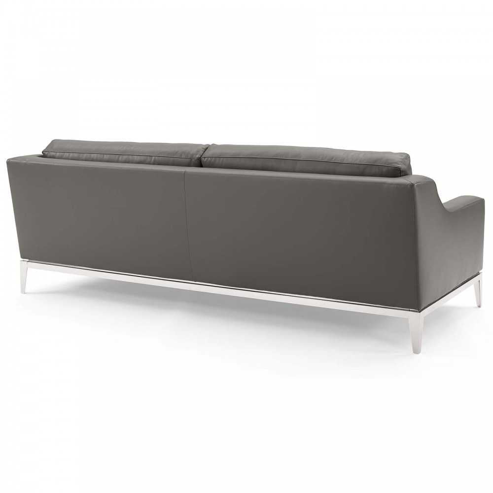Harness Stainless Steel Base Leather Sofa and Loveseat Set, Gray
