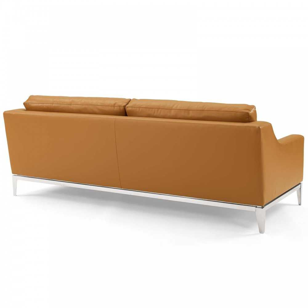 Harness Stainless Steel Base Leather Sofa & Armchair Set, Tan