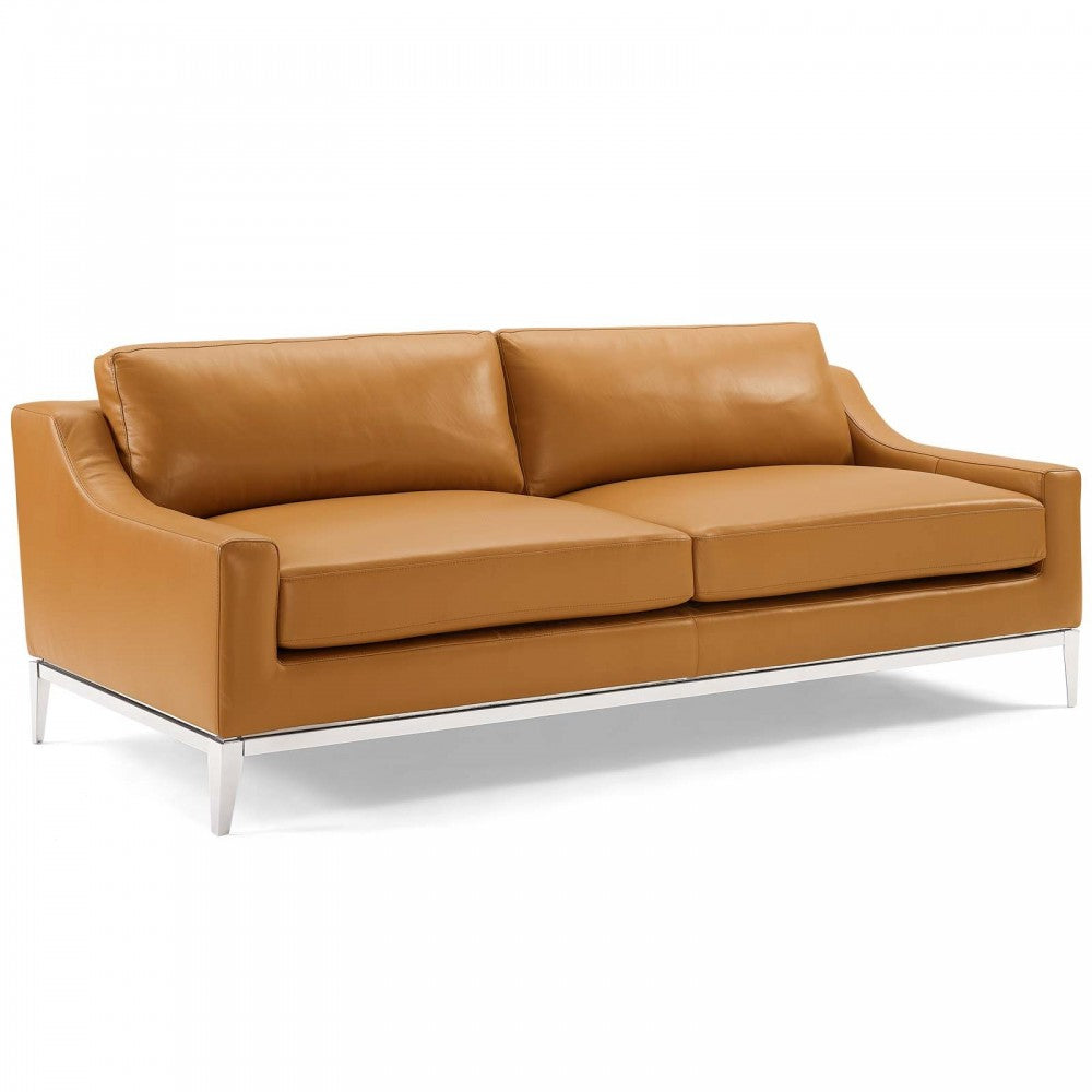 Harness Stainless Steel Base Leather Sofa & Armchair Set, Tan
