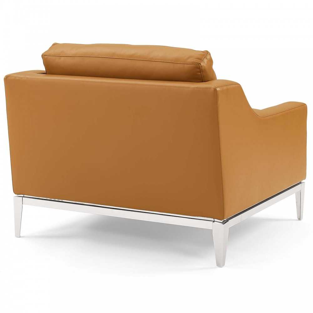 Harness Stainless Steel Base Leather Sofa & Armchair Set, Tan