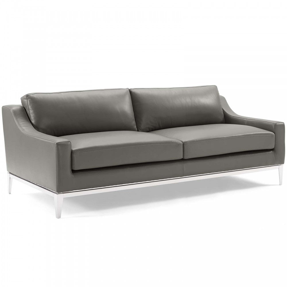 Harness Stainless Steel Base Leather Sofa & Armchair Set, Gray