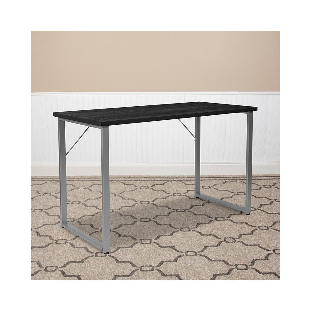 Harvey Black Finish Computer Desk with Silver Metal Frame
