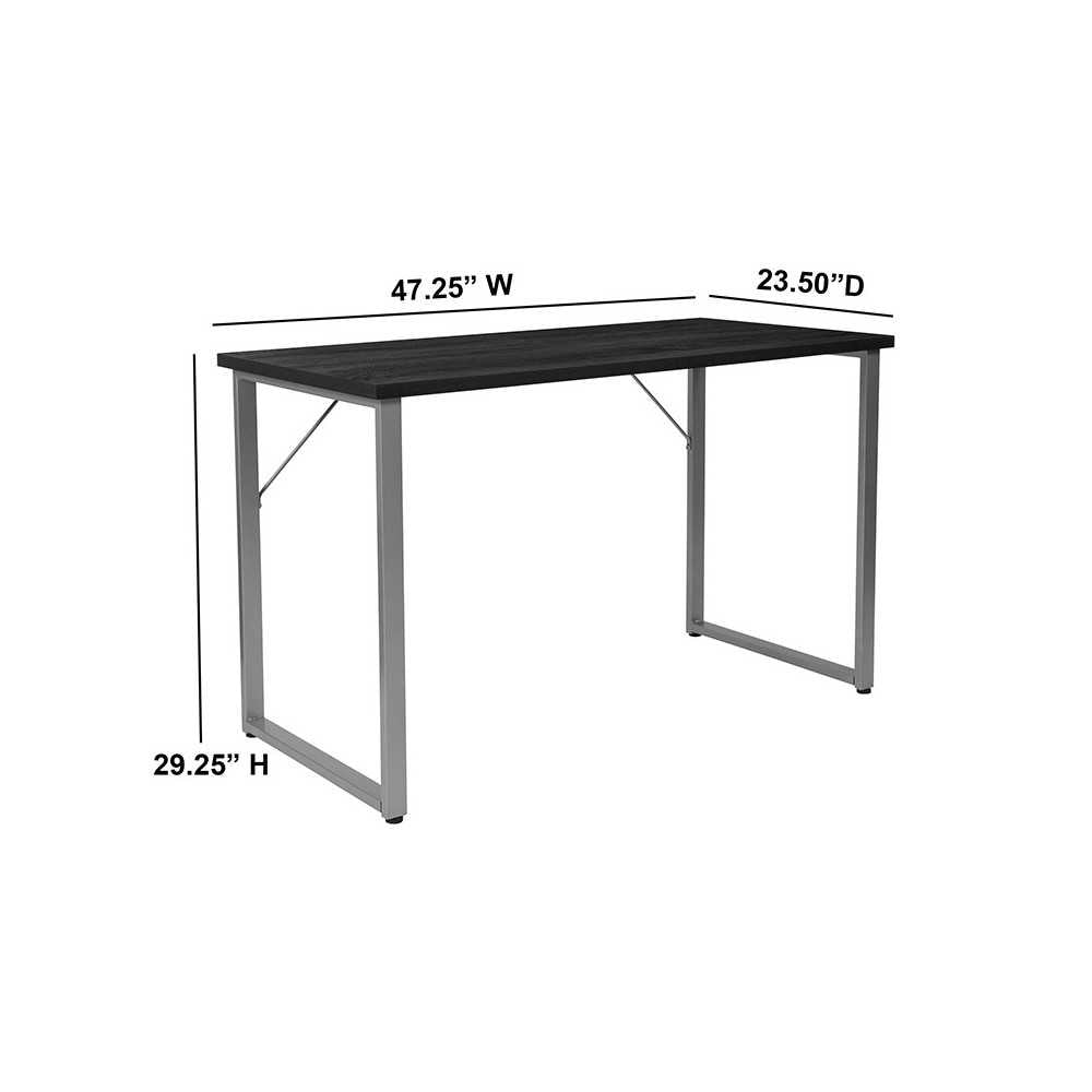 Harvey Black Finish Computer Desk with Silver Metal Frame