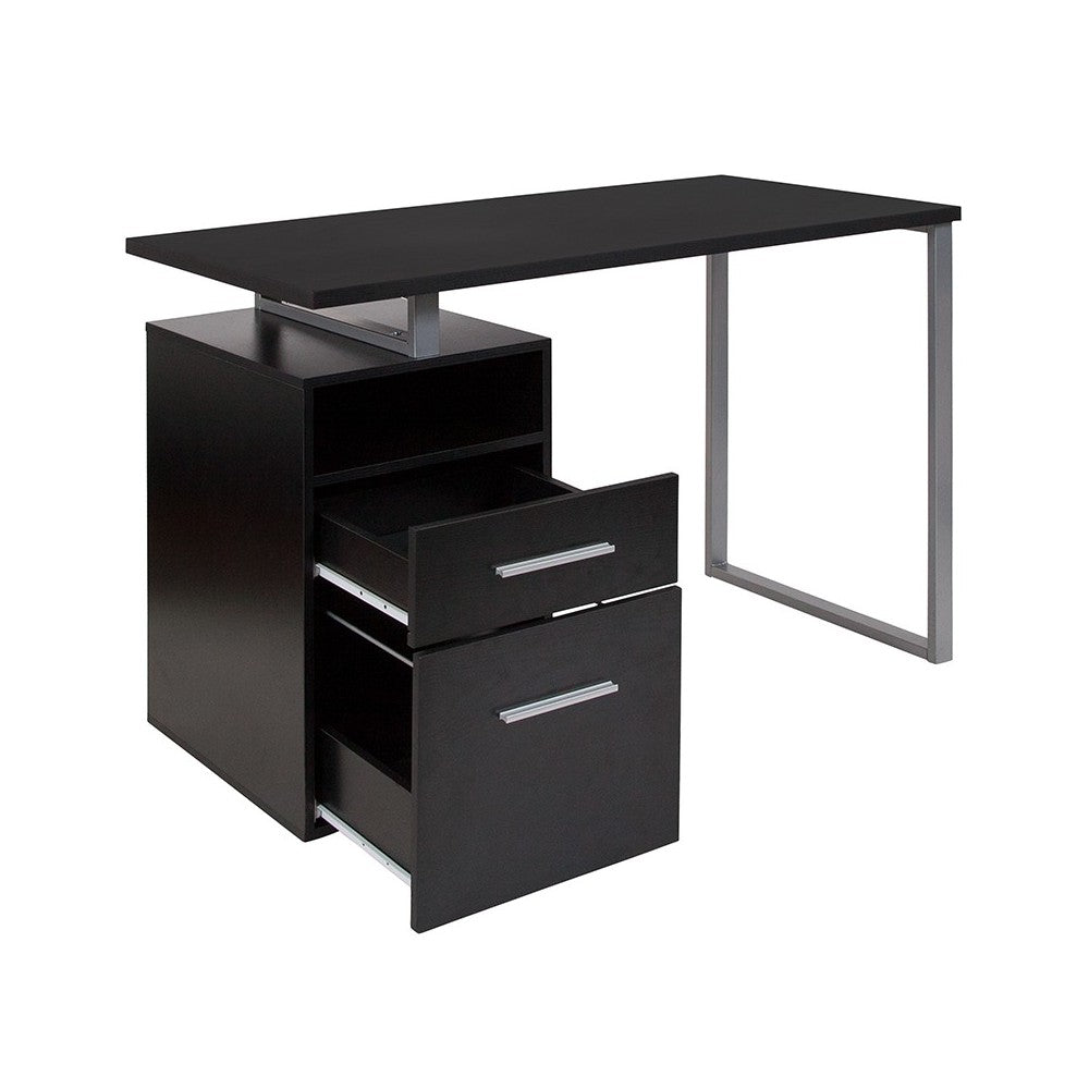 Harwood Dark Ash Wood Grain Finish Computer Desk with Two Drawers and Silver Metal Frame