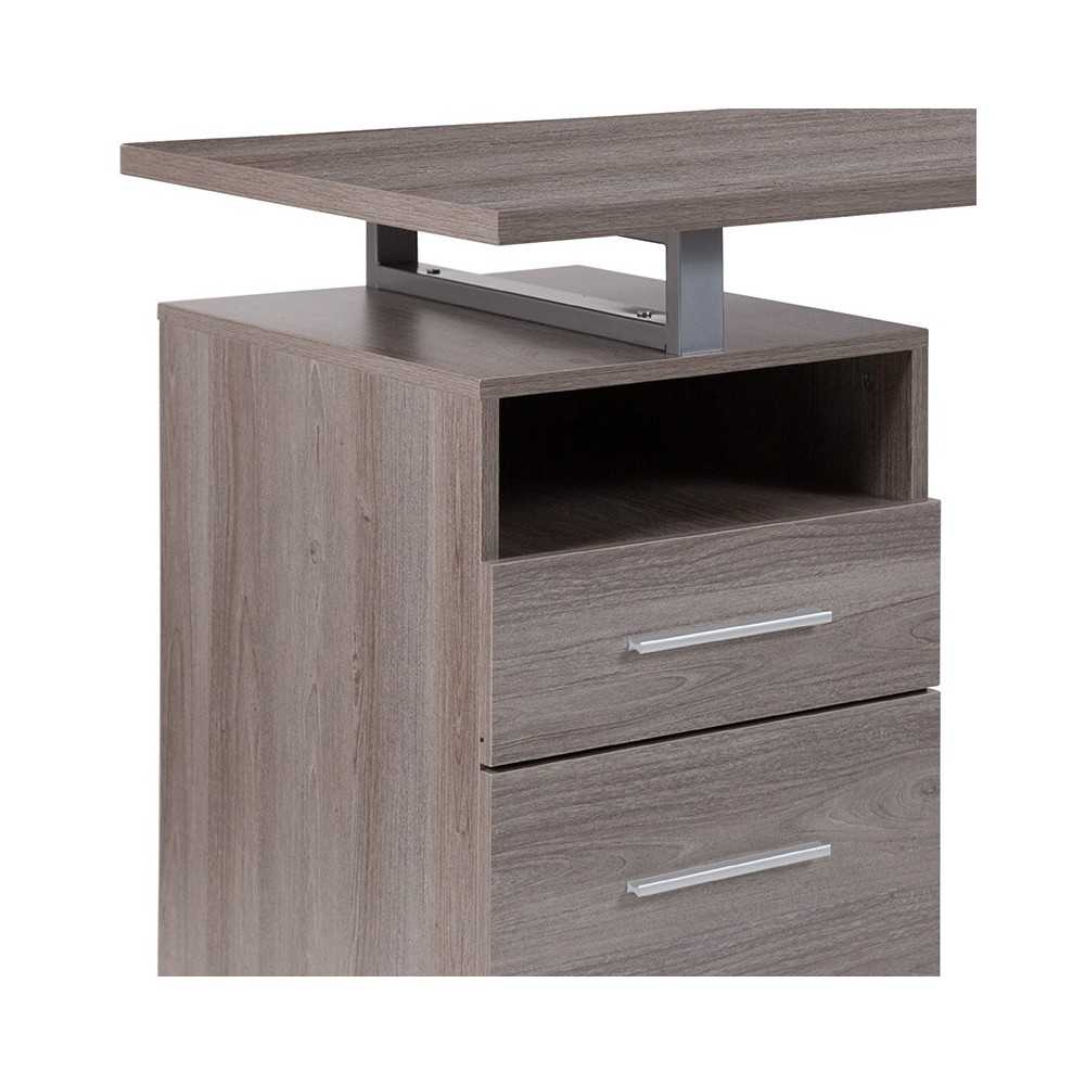 Harwood Light Ash Wood Grain Finish Computer Desk with Two Drawers and Silver Metal Frame