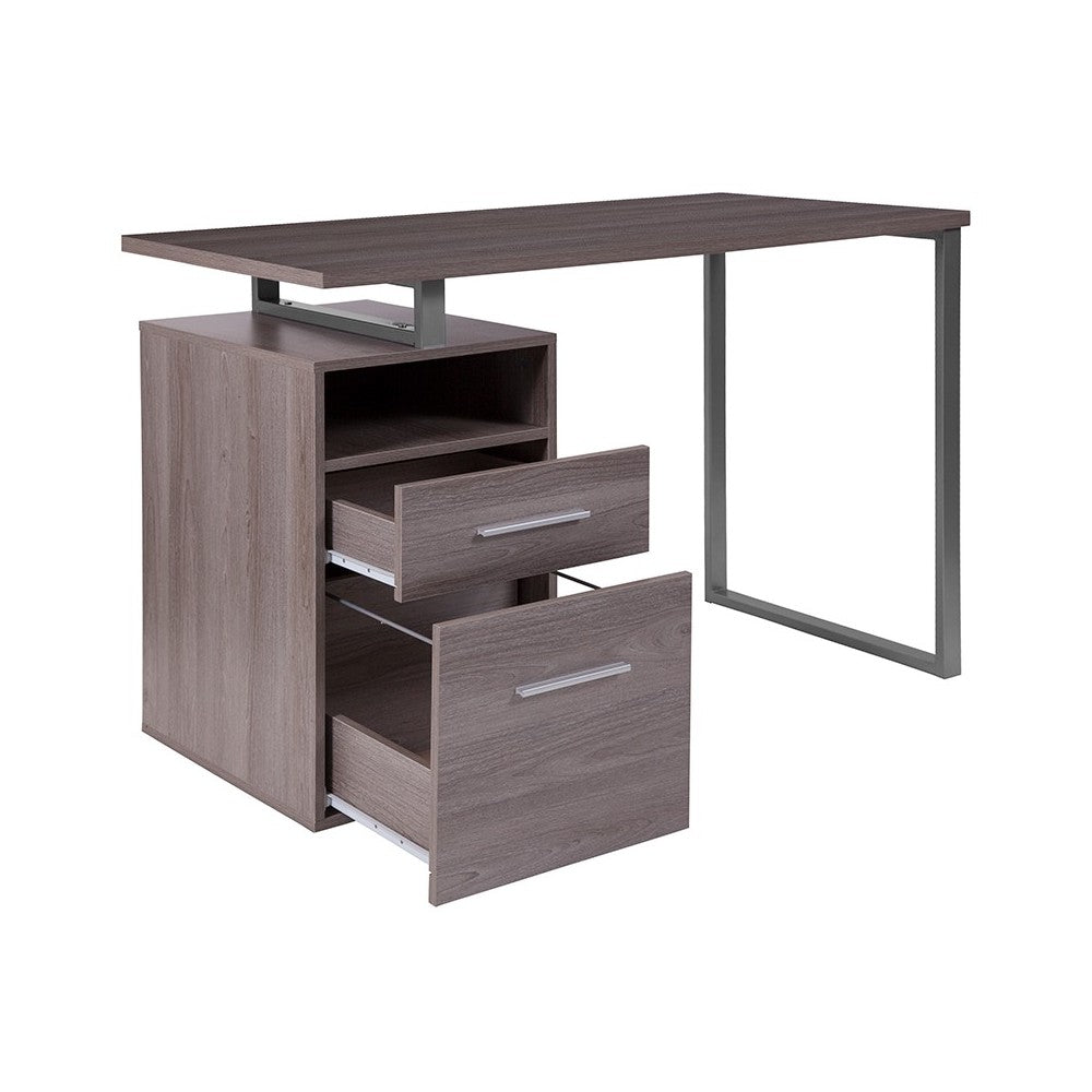 Harwood Light Ash Wood Grain Finish Computer Desk with Two Drawers and Silver Metal Frame