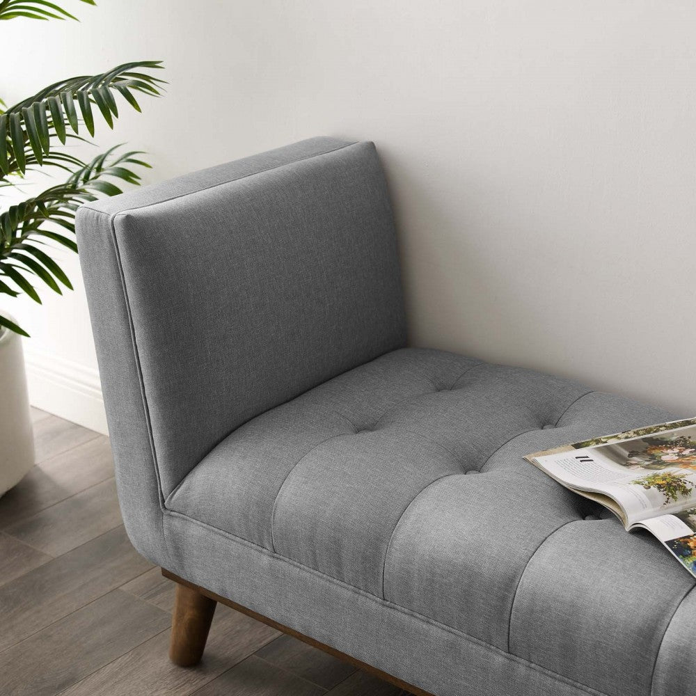 Haven Tufted Button Upholstered Fabric Accent Bench, Light Gray