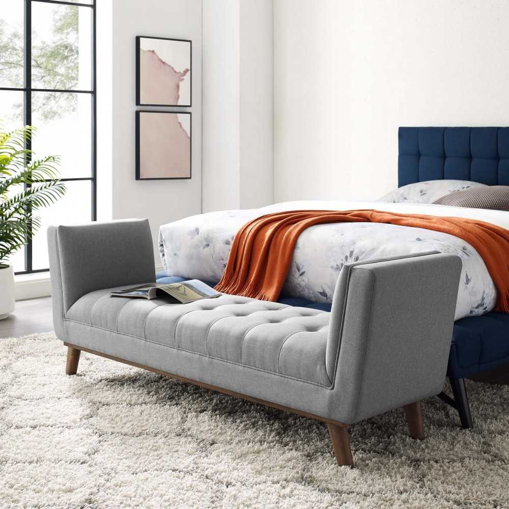 Haven Tufted Button Upholstered Fabric Accent Bench, Light Gray