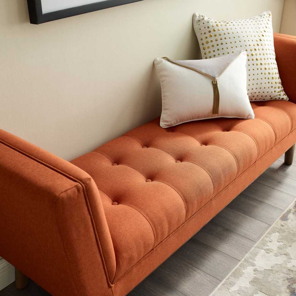 Haven Tufted Button Upholstered Fabric Accent Bench, Orange