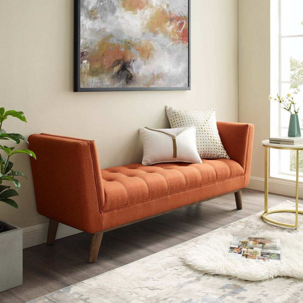 Haven Tufted Button Upholstered Fabric Accent Bench, Orange