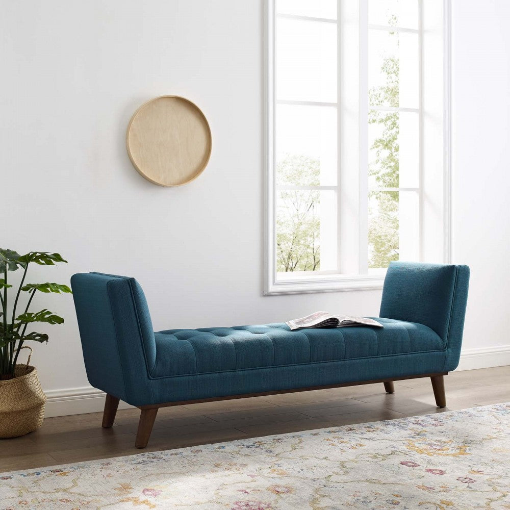 Haven Tufted Button Upholstered Fabric Accent Bench, Azure