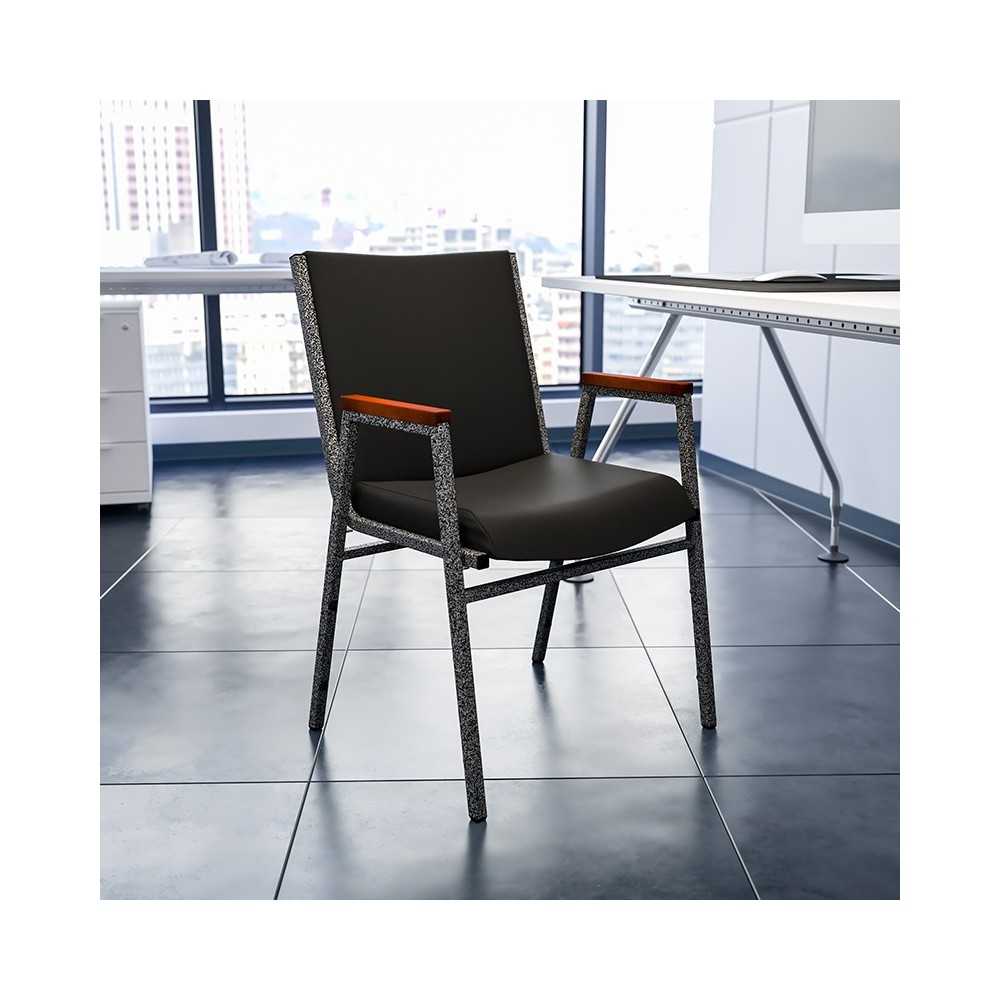Heavy Duty Black Vinyl Stack Chair with Arms