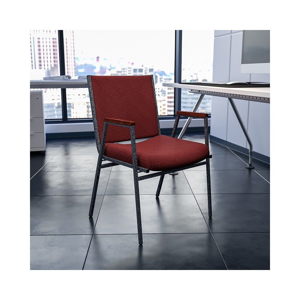 Heavy Duty Burgundy Patterned Fabric Stack Chair with Arms