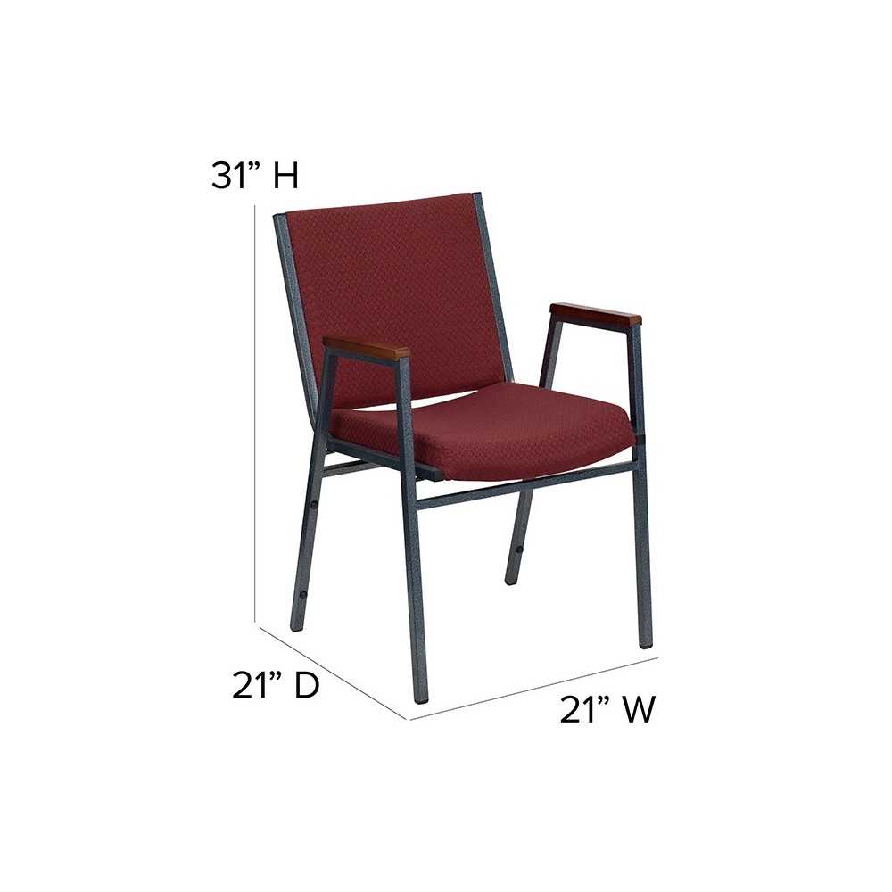 Heavy Duty Burgundy Patterned Fabric Stack Chair with Arms