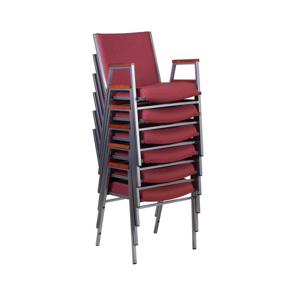 Heavy Duty Burgundy Patterned Fabric Stack Chair with Arms