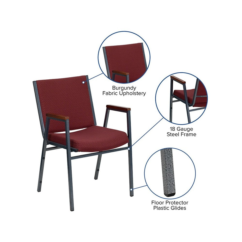 Heavy Duty Burgundy Patterned Fabric Stack Chair with Arms