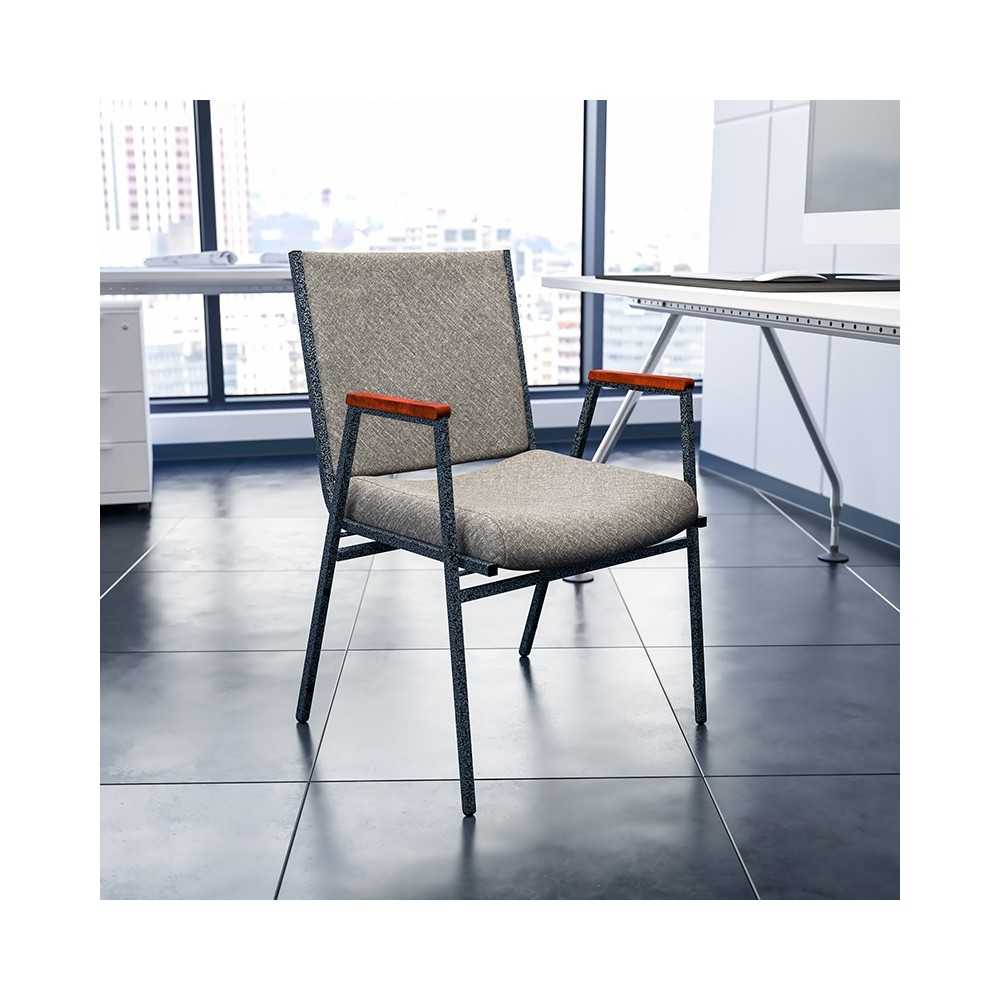 Heavy Duty Gray Fabric Stack Chair with Arms
