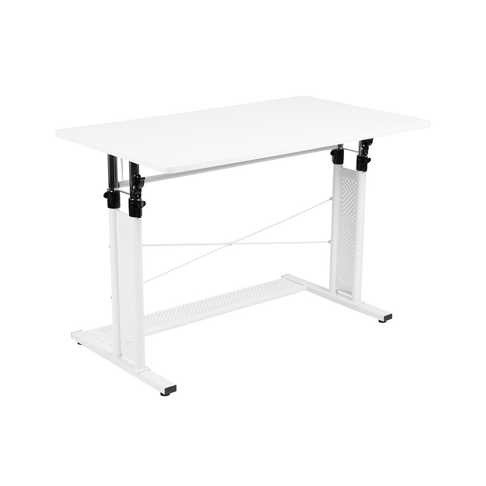 Height Adjustable (27.25-35.75"H) Sit to Stand Home Office Desk - White