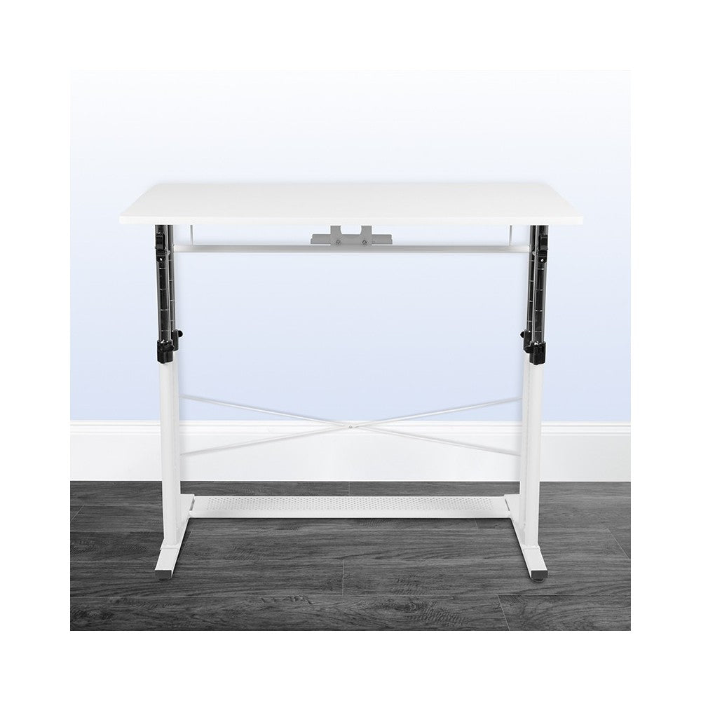 Height Adjustable (27.25-35.75"H) Sit to Stand Home Office Desk - White