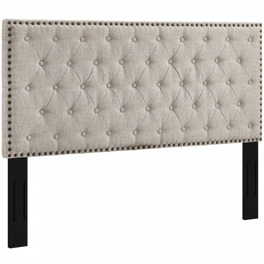 Helena Tufted Full / Queen Upholstered Linen Fabric Headboard, Beige