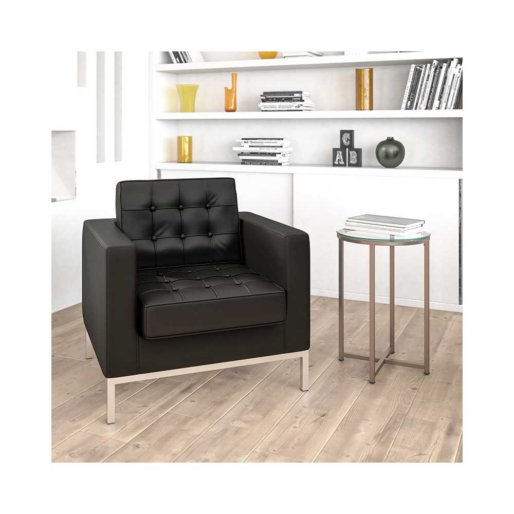 HERCULES Lacey Series Contemporary Black LeatherSoft Chair with Stainless Steel Frame