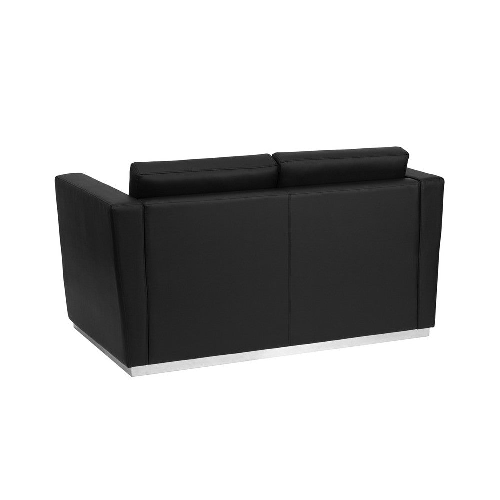 HERCULES Trinity Series Contemporary Black LeatherSoft Loveseat with Stainless Steel Base