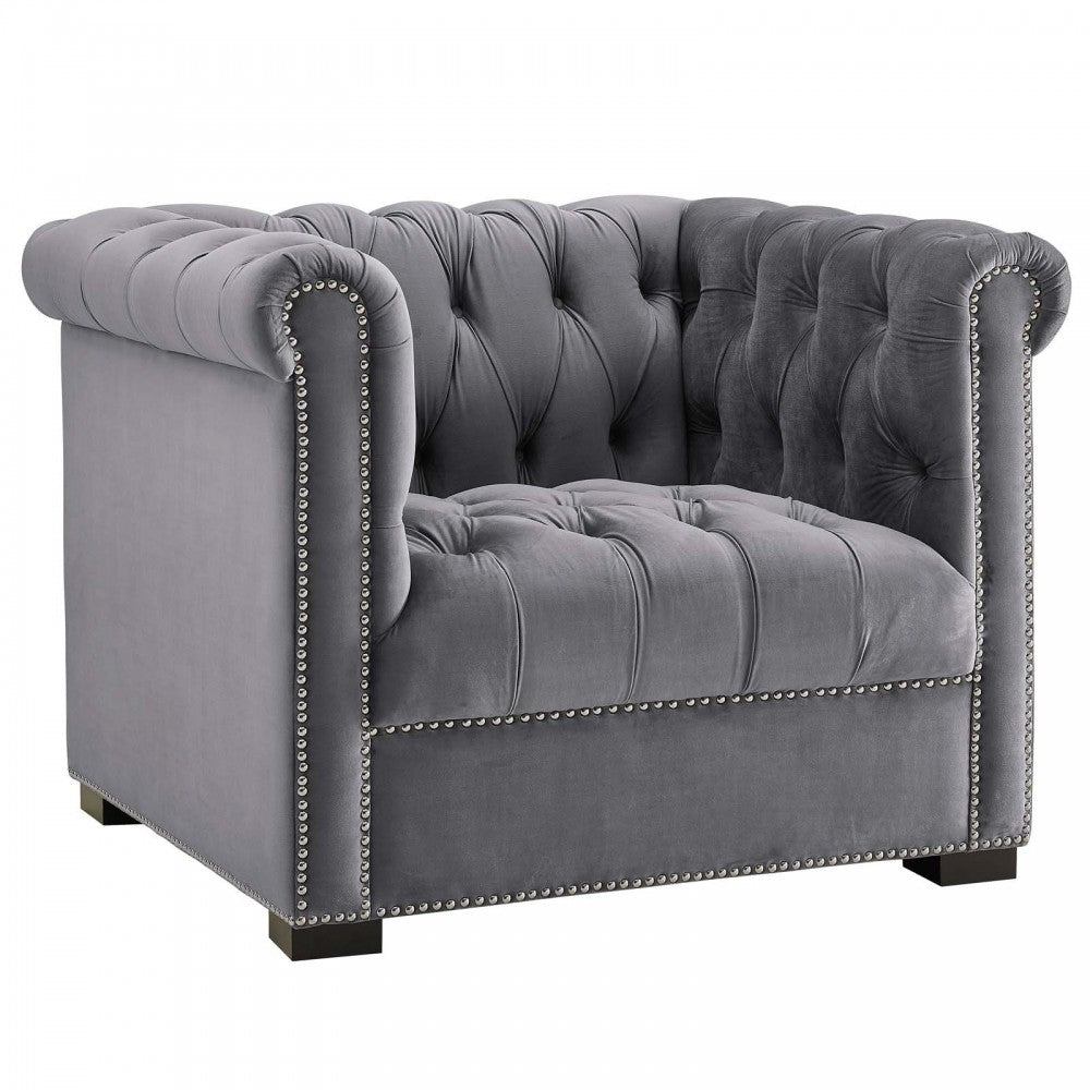 Heritage Performance Velvet Armchair, Gray
