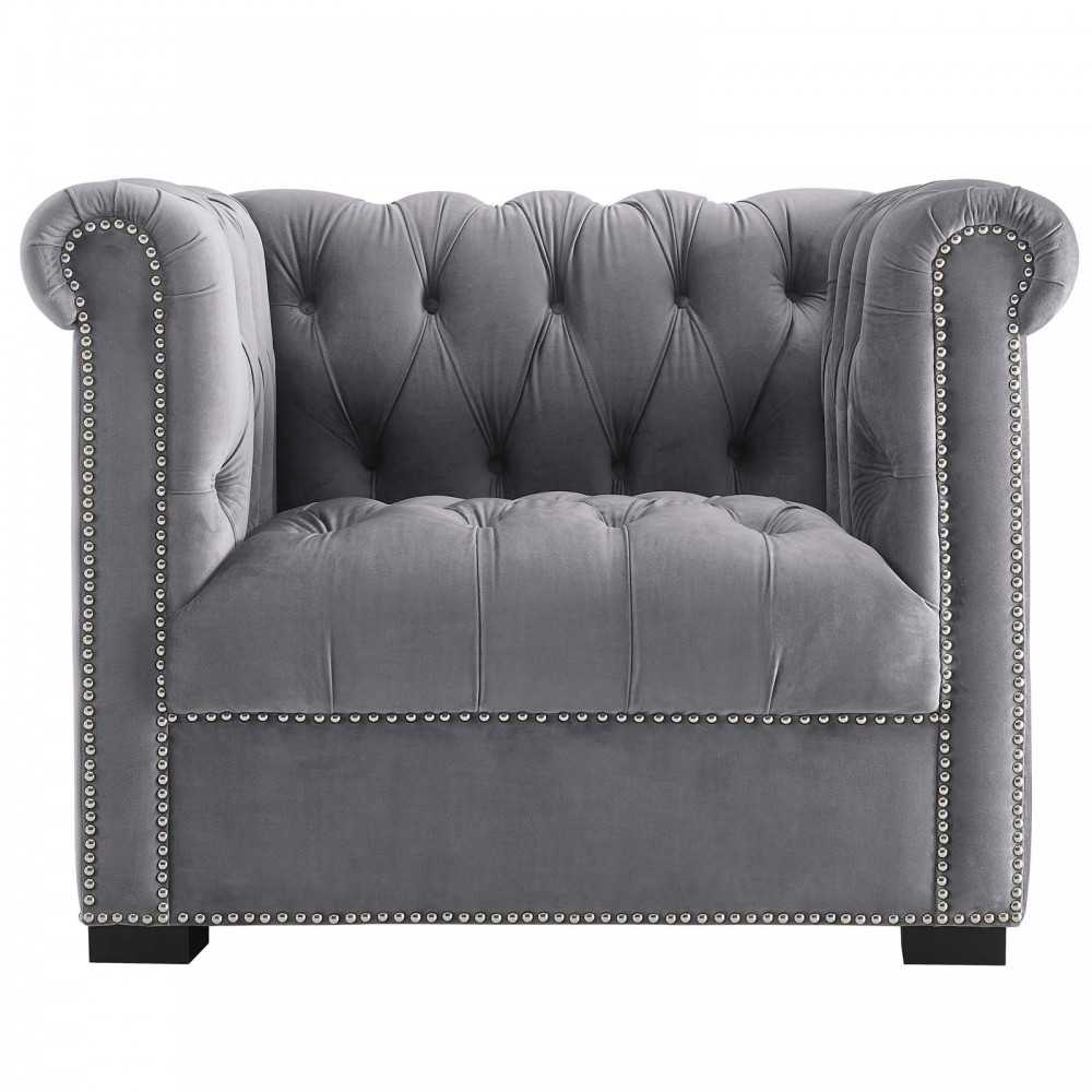 Heritage Performance Velvet Armchair, Gray
