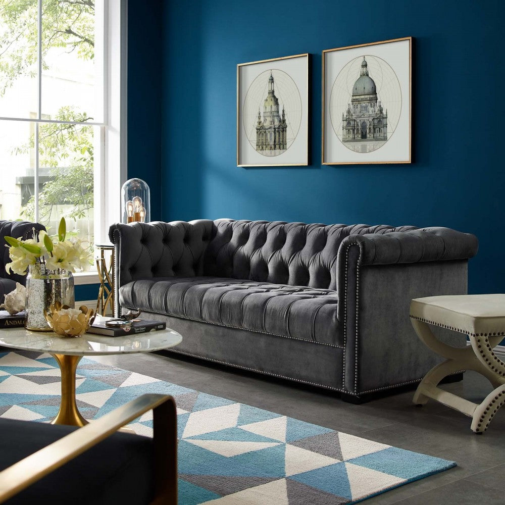 Heritage Performance Velvet Sofa, Gray