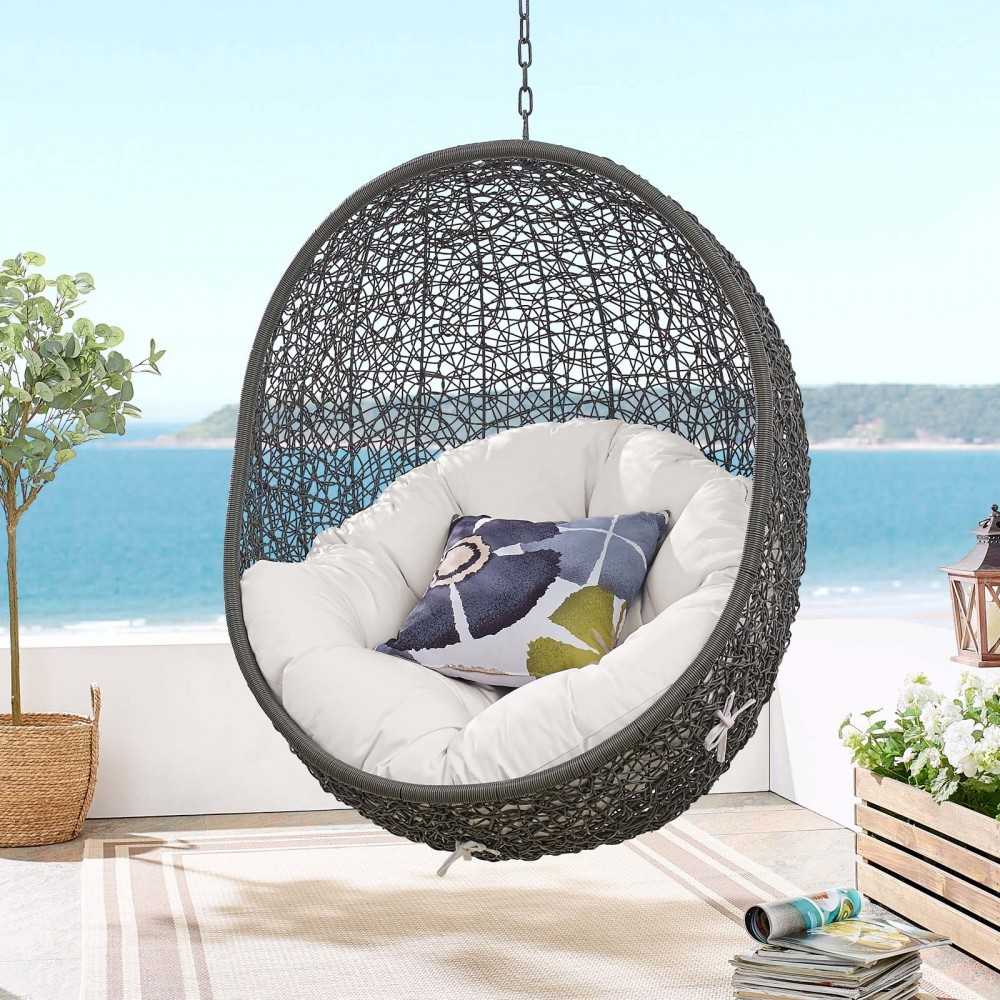Hide Outdoor Patio Sunbrella Swing Chair With Stand, Gray White