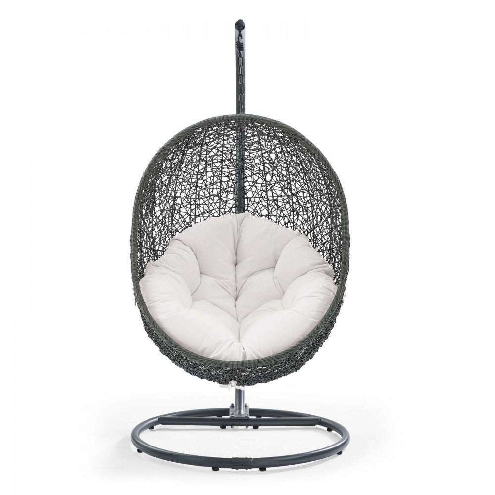 Hide Outdoor Patio Sunbrella Swing Chair With Stand, Gray White