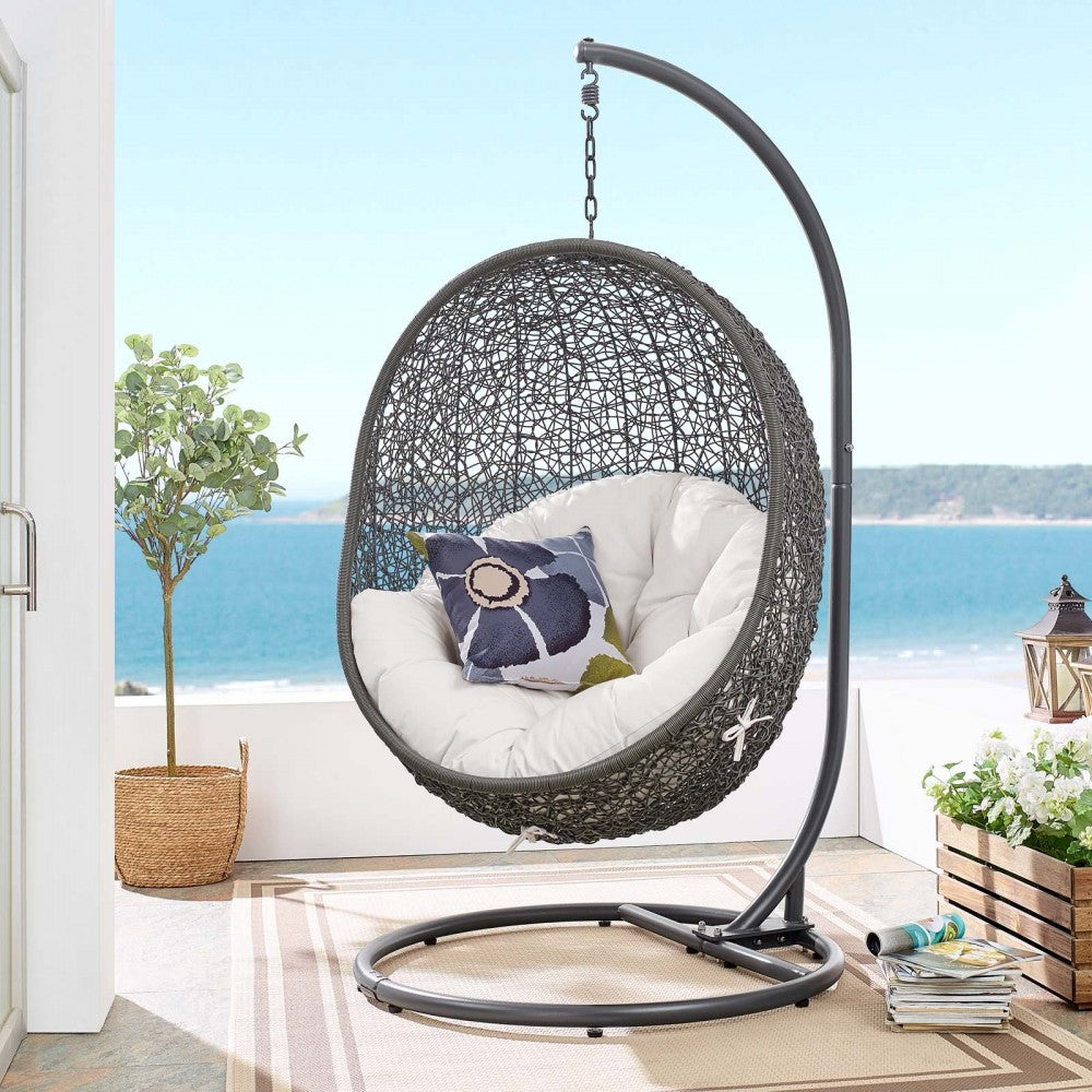 Hide Outdoor Patio Sunbrella Swing Chair With Stand, Gray White